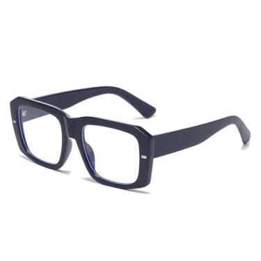 Imagem de Óculos de sol populares para mulheres e homens, armação vintage com rebites e lentes transparentes UV400 (azul escuro transparente)