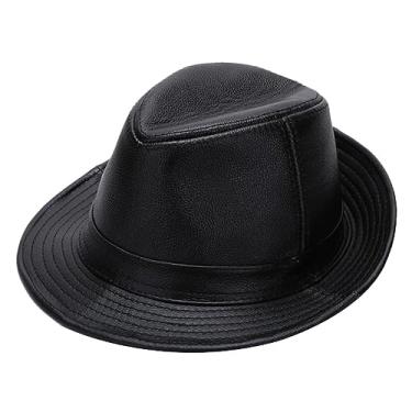 Imagem de Chapéu Trilby unissex chapéu masculino aba curta chapéu de sol de couro vintage para verão inverno boné jazz (preto-3GG