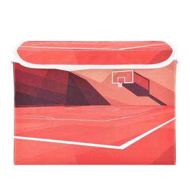 Imagem de STAYTOP Cesto de armazenamento dobrável para quadra de basquete com tampa, caixa de armazenamento decorativa, organizador de cubos, cestas de armazenamento para quarto, armário e sala de estar