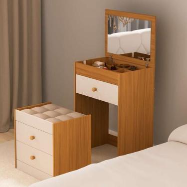 Imagem de Penteadeira Maquiadora Porta Maquiagem com Banqueta Nat Off - Anayben 