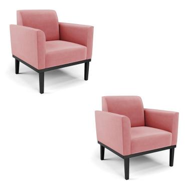 Imagem de Kit 2 Poltronas Base De Madeira Fixa Preto Marisa Suede D03 - D'Rossi Rose