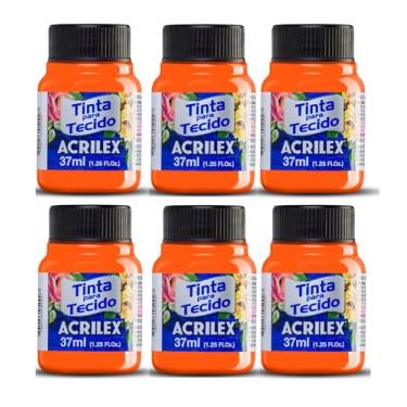 Imagem de Kit Com 6 Tintas Para Tecido Fluorescente Neon Acrilex 37ml Azul Vermelho Maravilha Verde Ouro Limão Fixação a Frio e Alta Cobertura Recomendado Para Tecidos De Algodão Sem Goma É Ideal Para Customização De Roupas, Decoração E Outras Aplicações Artísticas (Amarelo Ouro 108)