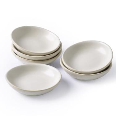 Imagem de famiware Pratos de molho de soja Ocean com 6, copos/tigelas ovais para cozinha, tigelas pequenas de cerâmica de 60 ml para acompanhamento, aperitivos, lanches e sushi, esmalte reativo, seguro para