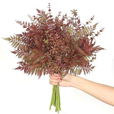 Imagem de Betylifoy 12 peças de folhas mistas de eucalipto, plantas artificiais, flores de samambaia de Boston, galhos falsos, arbustos, plantas resistentes a UV, vegetação, caules altos para vaso de casamento