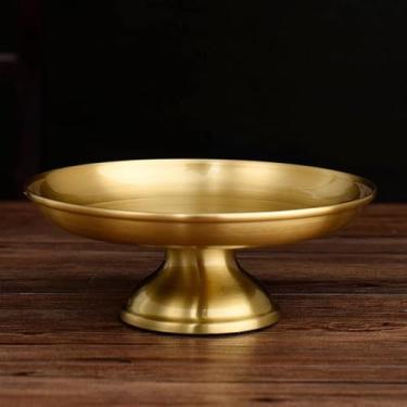 Imagem de FENNYYAR Prato de oferta Prato de frutas de cobre puro santuário budista doméstico, 20 cm, consagrar o Deus da Riqueza Guanyin oferecendo prato de Buda