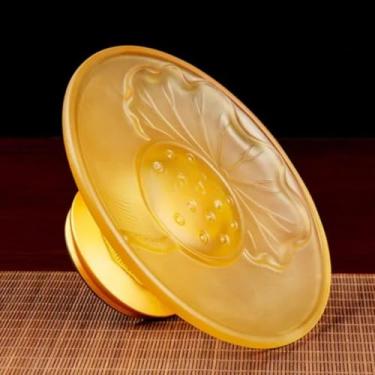 Imagem de FENNYYAR Prato de oferta de cobre puro esmalte colorido prato de frutas, 18 cm 18 cm, ornamento frontal de Buda doméstico lótus