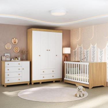Imagem de Quarto De Bebê Completo Com Berço Americano 3 Em 1 Allegra Multimóveis MP4582 Madeirado-branco