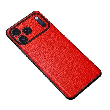 Imagem de LYJSMGZ Capa de couro genuíno para iPhone 17 Pro Max/Air/17 Pro/17, proteção completa para a lente à prova de choque, capa fina anti-impressão digital, vermelha, 17 Pro