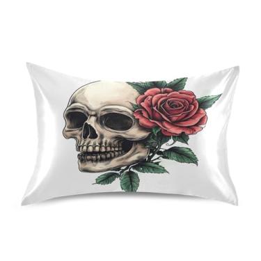 Imagem de JUZIHAI Fronha de cetim rosa esqueleto, fronha de seda suave e fresca, fronha de seda com fecho de envelope macio e respirável para cabelo e pele, tamanho king 50,8 x 101,6 cm x 1