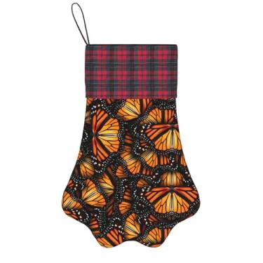 Imagem de SKKNT Meias de Natal com estampa de borboletas monarca laranja para animais de estimação, decoração de Natal, cães, gatos, árvores, doces, presente, conveniente