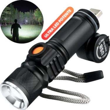 Imagem de Lanterna Tática LED T6 com Zoom, Recarregável USB, 880000w, Alcance 200m, Liga de Alumínio, Militar, 11cm