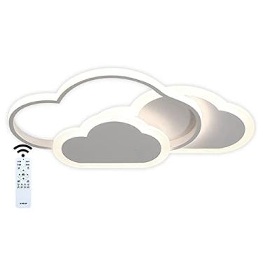 Imagem de Luminária de teto LED, modelo Nuvem Criativa, com controle remoto e intensidade de cor ajustável de 3000K a 6000K, dimensões de 42×25×6CM, 32W e 2300LM, design ultrafino e branco, ideal para