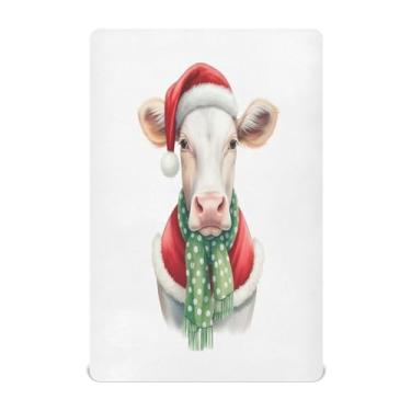 Imagem de Qilmy Lençóis de berço de vaca vestidos de Natal, de microfibra macia, respirável, elástico, lençol com elástico para meninos e meninas, miniberço, 132 x 71 cm, capa de colchão infantil portátil