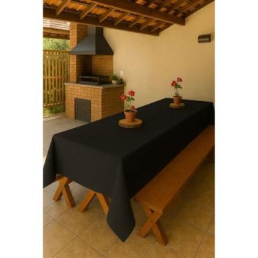 Imagem de Toalha de Mesa Grande Oxford Lisa ou Estampada para 10 ou 12 Lugares – Perfeita para Mesa Rústica (PRETO)