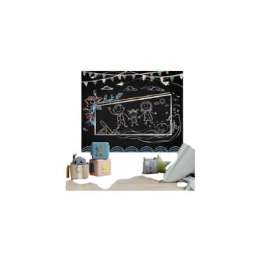 Imagem de Papel de Parede Adesivo Lousa PVC, Preto Fosco, 45cm x 2m, Lavável, com 5 Gizes Coloridos, para Quartos, Escritórios, Cozinhas