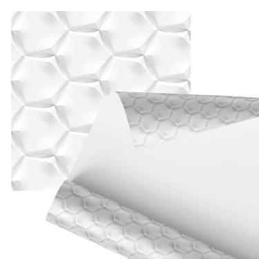 Imagem de papel de parede Decorativo 3D, Branco, Design Hexagonal Moderno, 2 Placas de 80cm, Revestimento de Parede