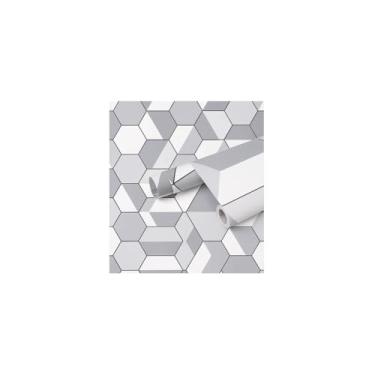 Imagem de Papel de Parede Adesivo PVC Estampa Tela Geométrica, 5 Metros x 45cm, Autoadesivo, Impermeável, Lavável, 350g