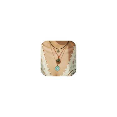 Imagem de Roe Dolph Colar feminino boho em camadas, pedra verde, cristal, floral, pingente, gargantilha de cordão longo, Large, Zinco, Sem Pedra Preciosa