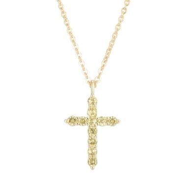 Imagem de RIZILIA Colar feminino com cruz minimalista Time-Honored com citrino amarelo simulado de zircônia cúbica banhada a ouro 14K - corrente de 45,7 cm pingente Faith - caixa de presente