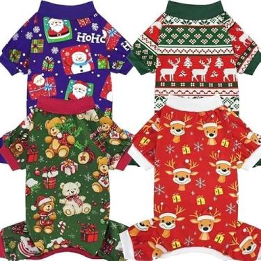 Imagem de XPUDAC Xpudac 4 pacotes de pijama de natal para cachorro, roupas de filhote de rena, pijama fofo de papai noel, traje vermelho verde grande 80-lanlv-l