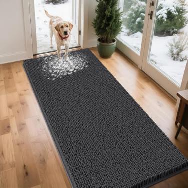 Imagem de IM HOME Tapetes de porta extra grandes cinza escuro enlameados para cães, tapete absorvente de chenille, tapete de porta interno pesado antiderrapante, tapete macio para cama de cachorro, tapete
