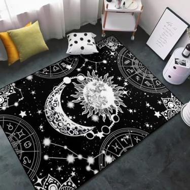 Imagem de Tapete Sol e Lua - Tapete Celestial - Tapete Gótico Boho Preto e Branco Tapetes Solares Estrelas Galáxia para Quarto, Sala de Estar, Sala de Jantar, Decoração de Casa, Tapetes de Chão, 9,5 cm x 1,5 m