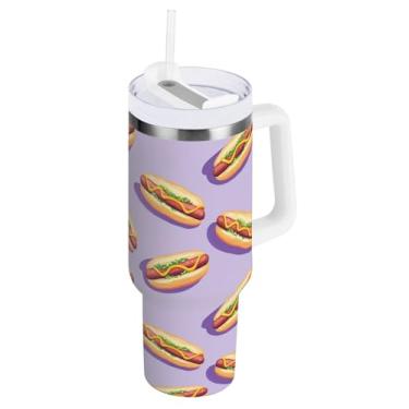 Imagem de Copo com isolamento duplo roxo para cachorros-quentes de 1,134 g com tampa e canudo