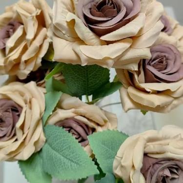 Imagem de Rosa de Diamante Artificial com 9 Flores Grandes – Buquê de Seda para Casamento e Decoração(3,Duas cores de Café)