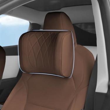 Imagem de Dapucarin Travesseiro de encosto de cabeça de carro, em forma de U, almofada de suporte de pescoço de cabeça de espuma viscoelástica para dirigir, almofadas de couro para viagem para dormir, capa