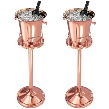 Imagem de Balde de gelo com suporte, balde de gelo de champanhe para festa, aço inoxidável, recipiente para cubo de gelo, gelo, gelo, gelo, balde de vinho no suporte para bar de cerveja, churrasco, casamento