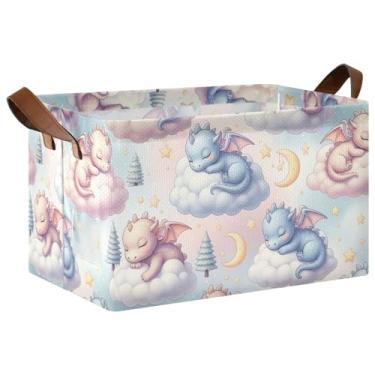 Imagem de Organizador de armário para armazenamento de cobertores, cestas decorativas grandes para decoração de casa com alças, caixas de organização de dragões fofos, 17 x 29 x 25 cm, 1 pacote