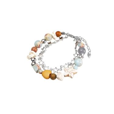 Imagem de Pulseira feminina Y2k com pérolas e estrelas, camada dupla, banhada com contas fofas, vintage, charmosa, joia estética para mulheres, joias punk, Metal, Metal