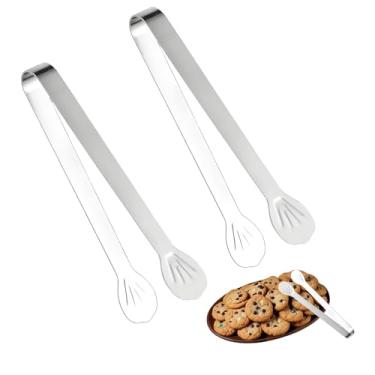 Imagem de NIIIYTYB 2 pinças de servir pequenas para aperitivos e comida de festa, mini pinças metálicas prateadas em forma de concha para buffet de salada, sobremesa, cubos de açúcar, minúsculos, pastelaria