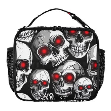 Imagem de Joisal Lancheira branca com caveiras humanas vermelhas e pretas para mulheres, lancheira personalizada para meninas, crianças, homens, lancheira para trabalho, fofa, rosa, bolsa térmica para meninos
