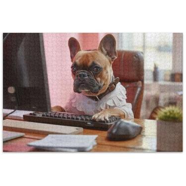 Imagem de Quebra-cabeça fofo de cachorro terrier francês na mesa no escritório para adultos 500 peças decoração de arte pintura paisagem quebra-cabeça elefantes brancos presentes