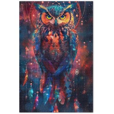 Imagem de Quebra-cabeça colorido coruja apanhador de sonhos adultos 1000 peças arte pintura animal grande quebra-cabeças família amantes presentes, 75 x 40 centímetros