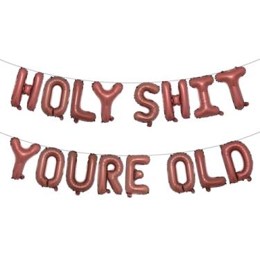 Imagem de Holy Shit You're Old Balloon Banner Decorações de aniversário, balões velhos como , faixa Happy Birthday for Over The Hill, suprimentos engraçados para decorações de aniversário de velhice (HOLY