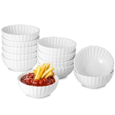 Imagem de UIBFCWN Pacote com 12 pratos de cerâmica para molho de soja de 37 g, tigelas/pratos de molho branco, copos pequenos para molho de ketchup de sushi, acompanhamentos de azeite de oliva, mini tigelas de
