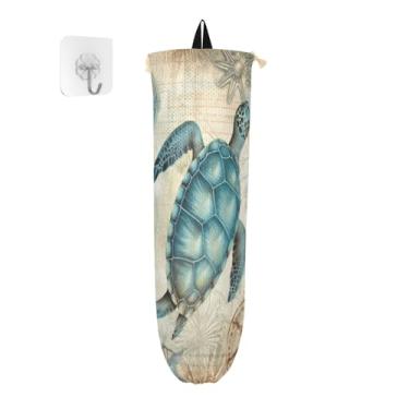 Imagem de Modelo vintage tartaruga marinha prancha de plástico armazenamento de saco de compras, dispensador de saco de mercearia, suporte de saco plástico de cozinha