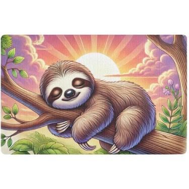 Imagem de TSENQUE Tapetes de porta de preguiça adormecidos fofos personalizados para decoração de varanda frontal tapetes de entrada laváveis para dentro de casa tapete de entrada impermeável 81,3 cm x 50,8 cm