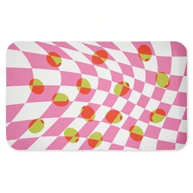 Imagem de Tapete retrô curvado oliva abstrato antifadiga, tapete ergonômico acolchoado para cozinha e pé com suporte antiderrapante, tapete de conforto ecológico, design por Lil' Rue, 76.2 cm x 45.7 cm