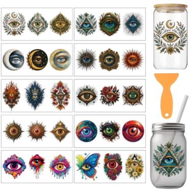 Imagem de arricraft 10 peças adesivos de transferência de copo de PVC com tema de olhos estranhos, estampa de lua e árvores, padrão de olhos, à prova d'água, UV para copos de 473 ml, janela de casa, decoração