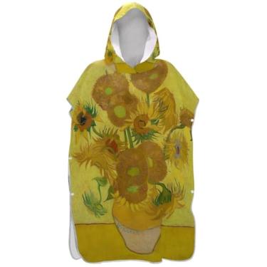 Imagem de Joisal Girassol Pintura Famosa Surf Poncho Trocador Roupão para Adul Toalha de Natação com Capuz Secagem Rápida Ponchos Adultos para Mulheres