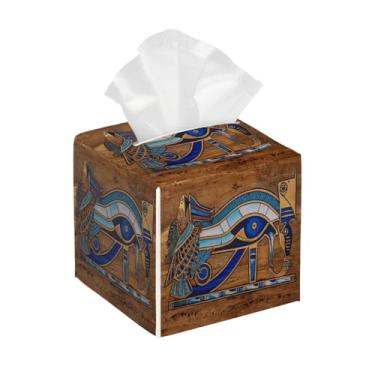 Imagem de Capa de caixa de lenços quadrada padrão egípcio, couro PU, suporte para caixa de lenços para os olhos, organizador de cubo para carro, banheiro, escritório, casa, mesa, decoração de mesa