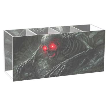 Imagem de TSENQUE Porta-canetas de desenho animado fofo para arte de mesa Halloween crânio assustador zumbi escritório suporte de pincel acrílico copo de lápis estacionário, 20 cm x 6,3 cm x 9 cm