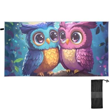 Imagem de TSENQUE Linda coruja casal amor pássaros toalha de praia turca sem areia toalha de natação secagem rápida multicolorida toalhas de natação grandes para adultos praia piscina ioga acampamento viagem