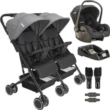 Imagem de Carrinho Kiddo para Gemeos com Bebe Conforto Base Mascote Grafite