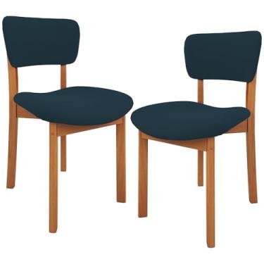 Imagem de Kit 02 Cadeiras Para Sala de Jantar Cozinha Living Estofada Dara L02 Suede Azul Marinho - Lyam Decor