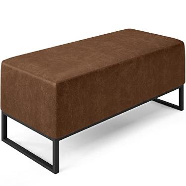 Imagem de Puff Decorativo Para Sala de Estar Cléo W01 Base de Ferro 90cm Couríssimo Marrom - Lyam Decor