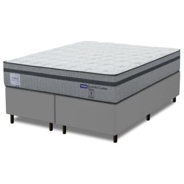 Imagem de Cama Box King Molas Ensacadas Euro In 193x203x68cm Guarda Costas Stone Branco/Cinza